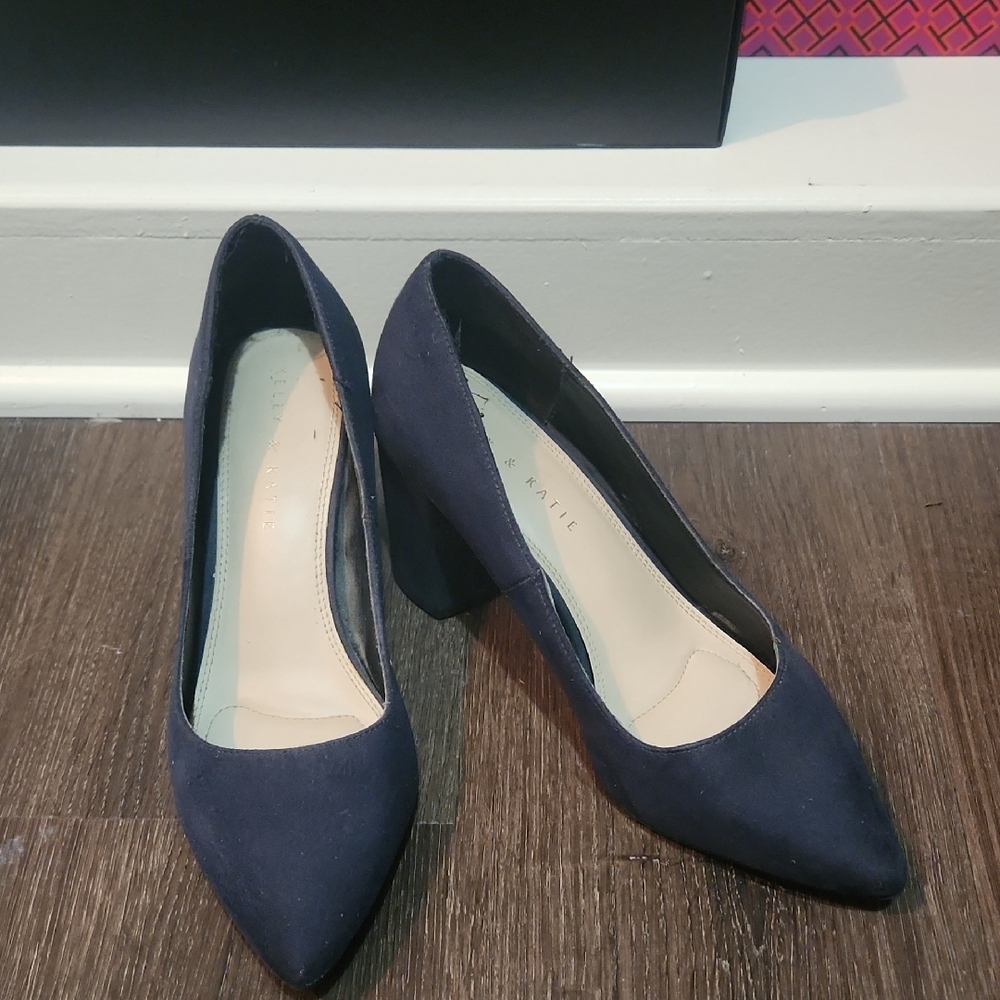 Navy Block Heel Pumps